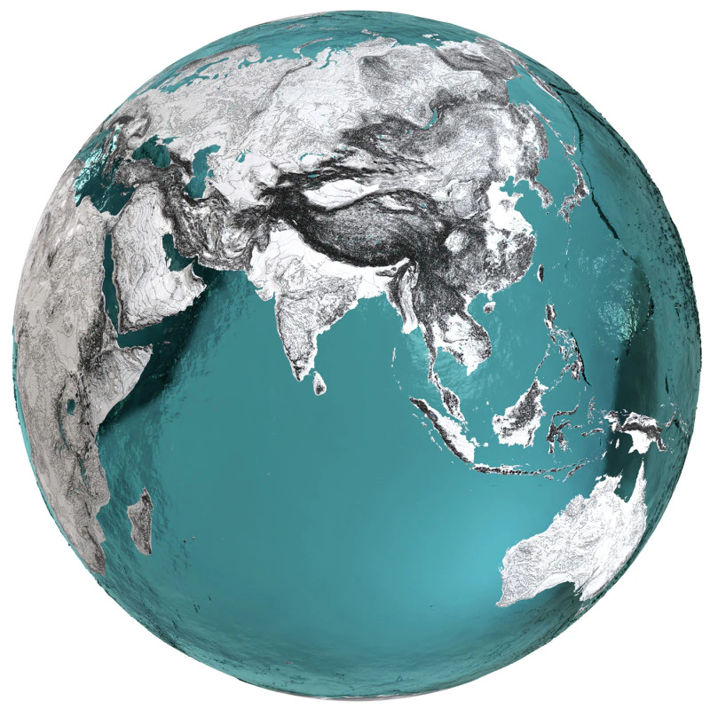 Earth Water 3D Globe Contours 3D Model .c4d .max .obj .3ds .fbx .stl .blend 