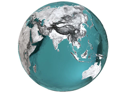 Earth Water 3D Globe Contours 3D Model