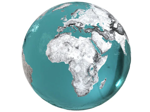 Earth Water 3D Globe Contours 3D Model