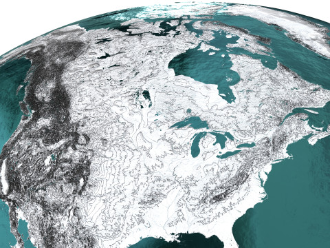 Earth Water 3D Globe Contours 3D Модель
