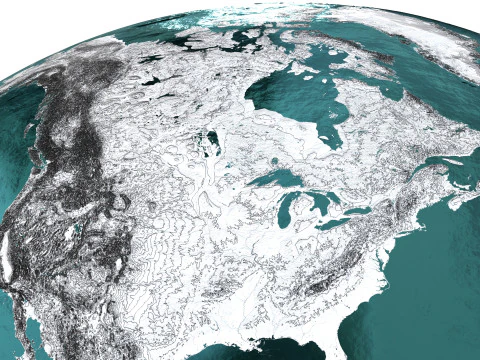 Earth Water 3D Globe Contours 3D Model