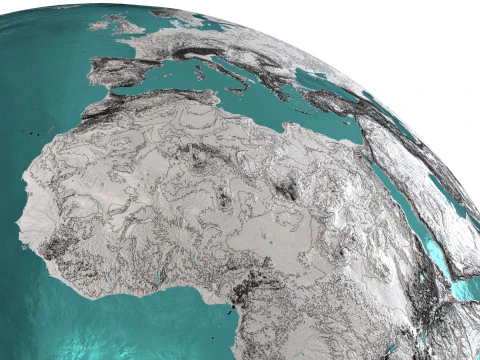 Earth Water 3D Globe Contours 3D Model