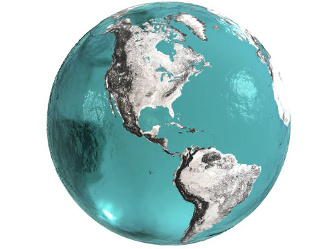 Earth Water 3D Globe Contours Full 3D Model