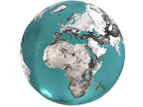 Earth Water 3D Globe Contours Full 3D Model