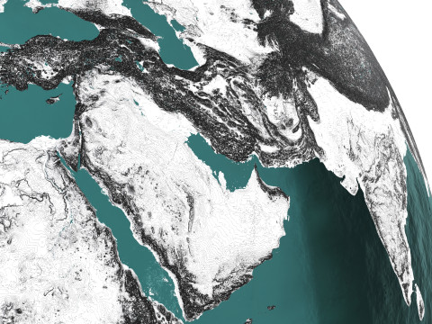 Earth Water 3D Globe Contours Full 3D Model