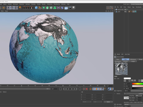 Earth Water 3D Globe Contours Full 3D Model