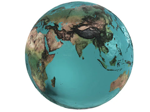 Earth Water 3D Globe Contours Map 3D Model
