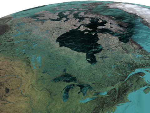 Earth Water 3D Globe Contours Map 3D Model