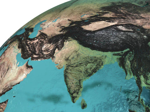 Earth Water 3D Globe Contours Map 3D Model