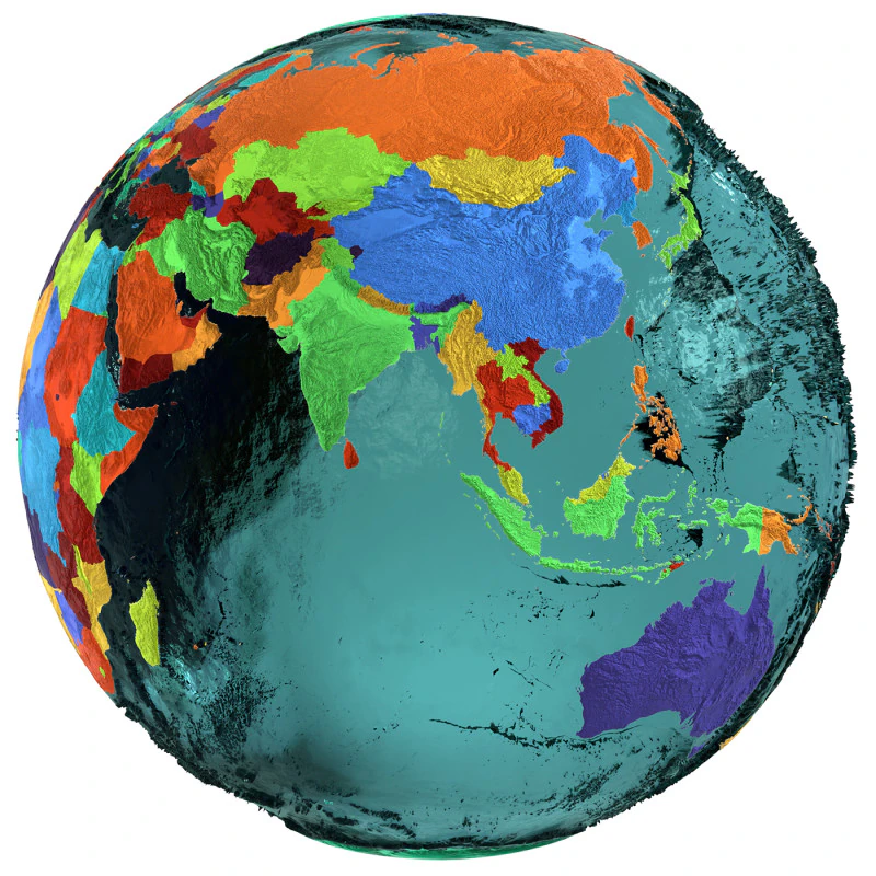Earth Water 3D Globe Countries 3D Model .c4d .max .obj .3ds .fbx .stl .blend