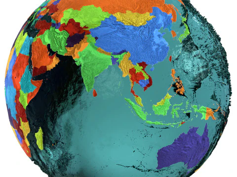 Ziemia Woda 3D Kraje kuli ziemskiej Model 3D