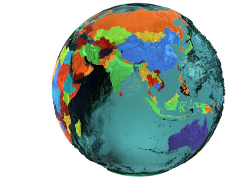 Earth Water 3D Globe Countries 3D Model