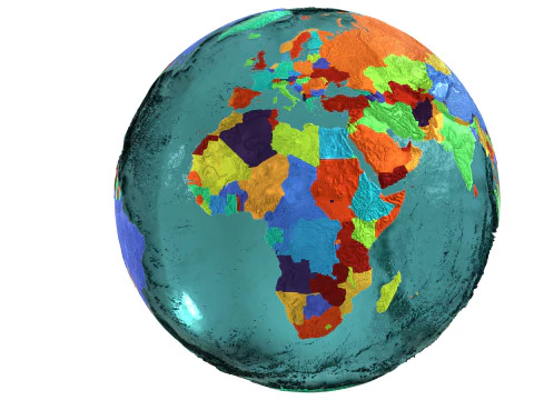 Earth Water 3D Globe Countries 3D Model