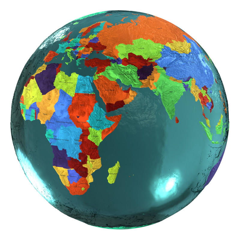 Earth Water 3D Globe Countries with Names 3D Model .c4d .max .obj .3ds .fbx .stl .blend