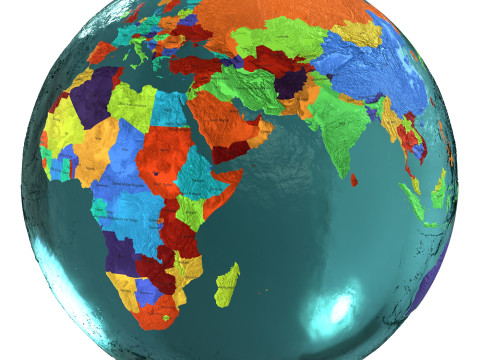 Earth Water 3D Globe Countries with Names 3D Model