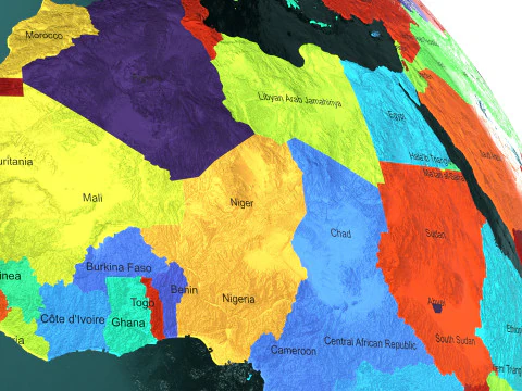 Earth Water 3D Globe Countries with Names 3D Model