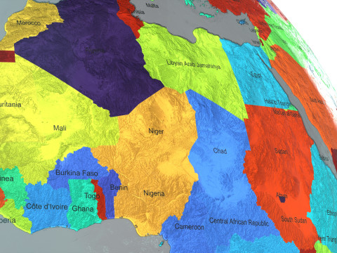 Earth Water 3D Globe Countries with Names 3D Model