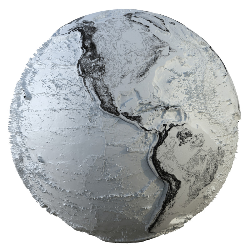 Earth Contours Map Globe 3D Модель .c4d .max .obj .3ds .fbx .stl .blend
