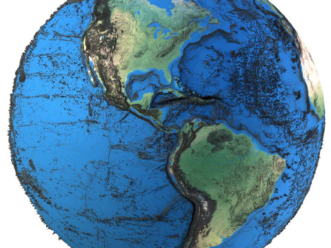 地球の等高線地図地球儀 3Dモデル