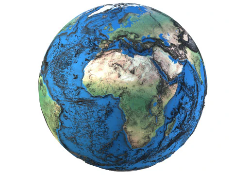 地球の等高線地図地球儀 3Dモデル