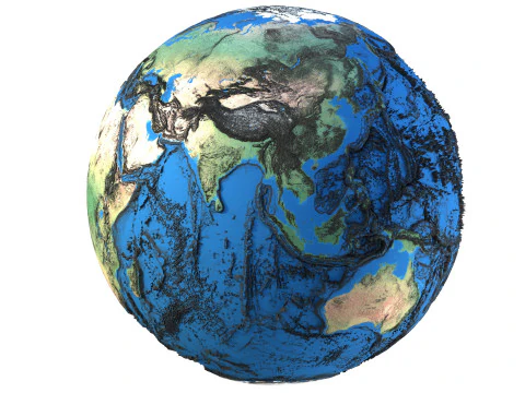 地球の等高線地図地球儀 3Dモデル