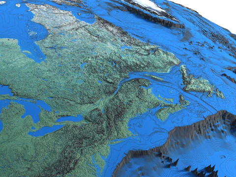 地球の等高線地図地球儀 3Dモデル