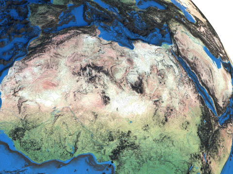 地球の等高線地図地球儀 3Dモデル