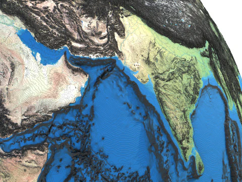 地球の等高線地図地球儀 3Dモデル