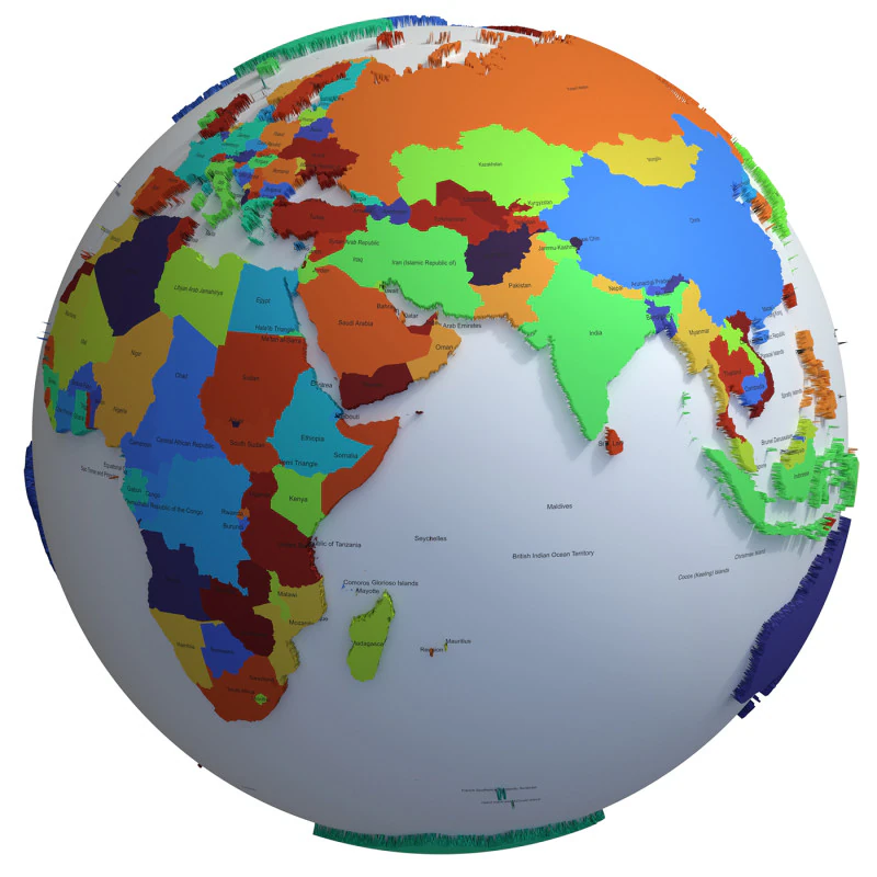 Pa&iacute;ses de la Tierra con nombres Globo Modelo 3D .c4d .max .obj .3ds .fbx .stl .blend 