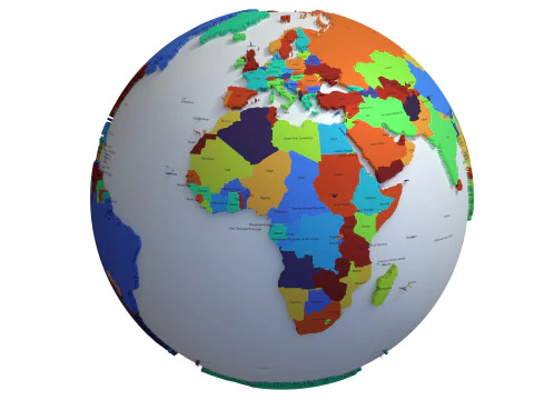 Pa&iacute;ses de la Tierra con nombres Globo Modelo 3D