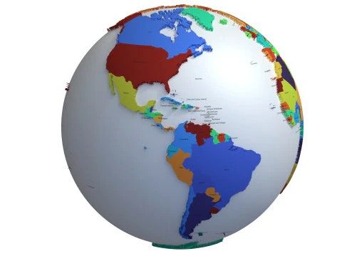 Pa&iacute;ses de la Tierra con nombres Globo Modelo 3D
