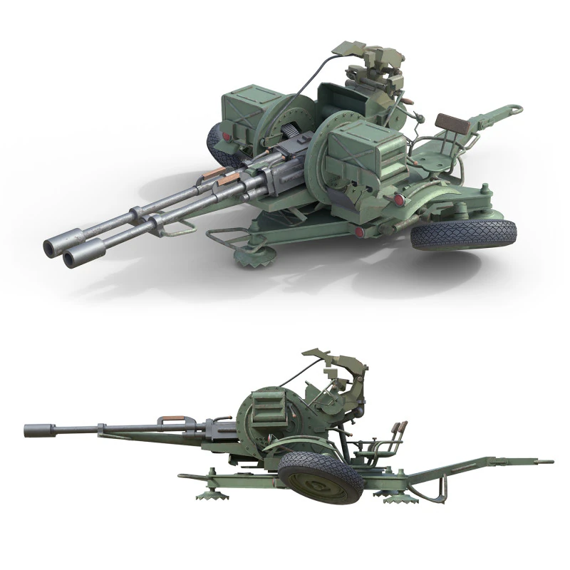 ZU 23 2 Towed 23 mm anti-aircraft twin autocannon 3D Model .c4d .max .obj .3ds .fbx .stl .blend 