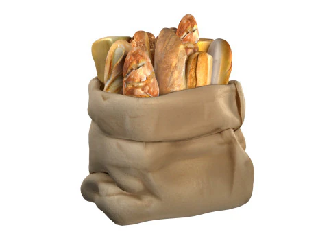 Sacola de padaria com p&atilde;es Modelo 3D