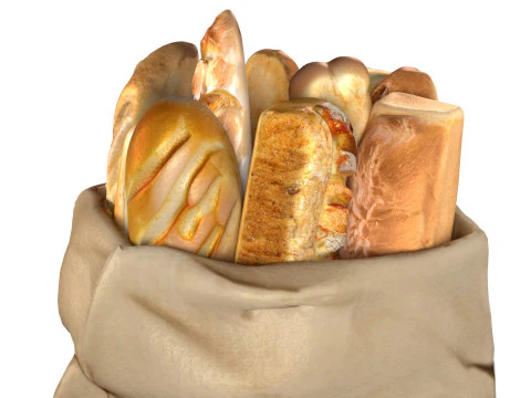 Sacola de padaria com p&atilde;es Modelo 3D