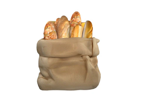 Sacola de padaria com p&atilde;es Modelo 3D