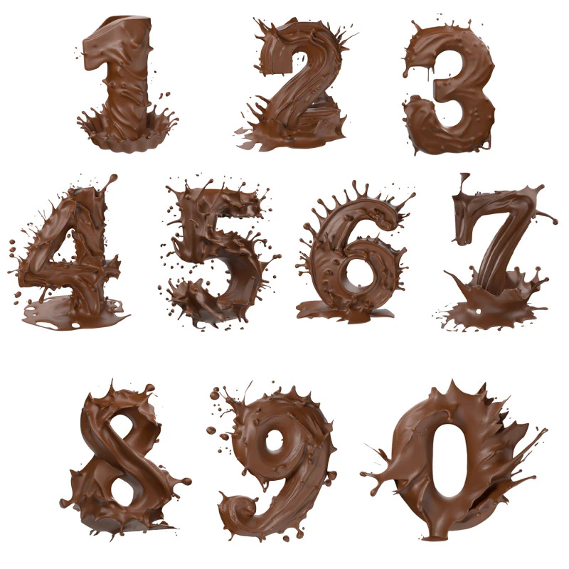 Chocolate splash 0 to 9 callection 3D Model .c4d .max .obj .3ds .fbx .stl .blend