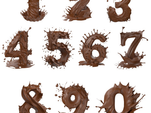 Chocolate splash 0 to 9 callection 3D Модель