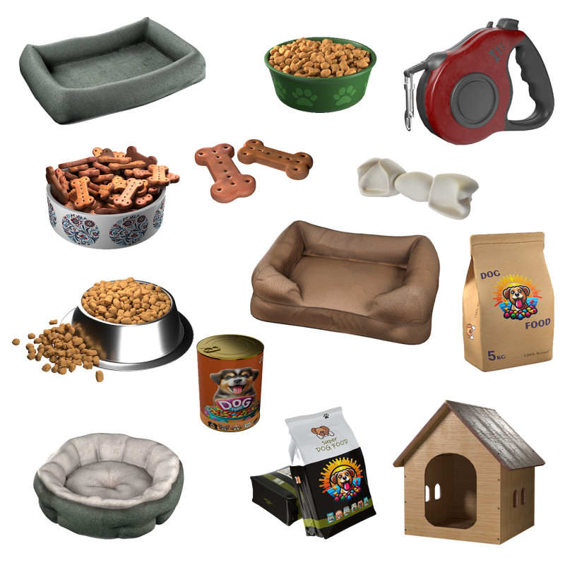 Dog Accessories collection 3D 모델 .c4d .max .obj .3ds .fbx .stl .blend