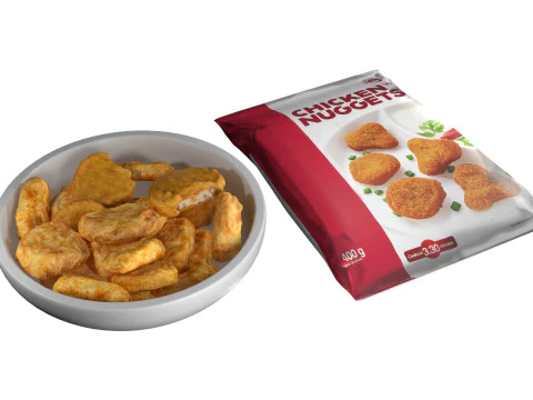 Pacote de tigela de nuggets de frango Modelo 3D