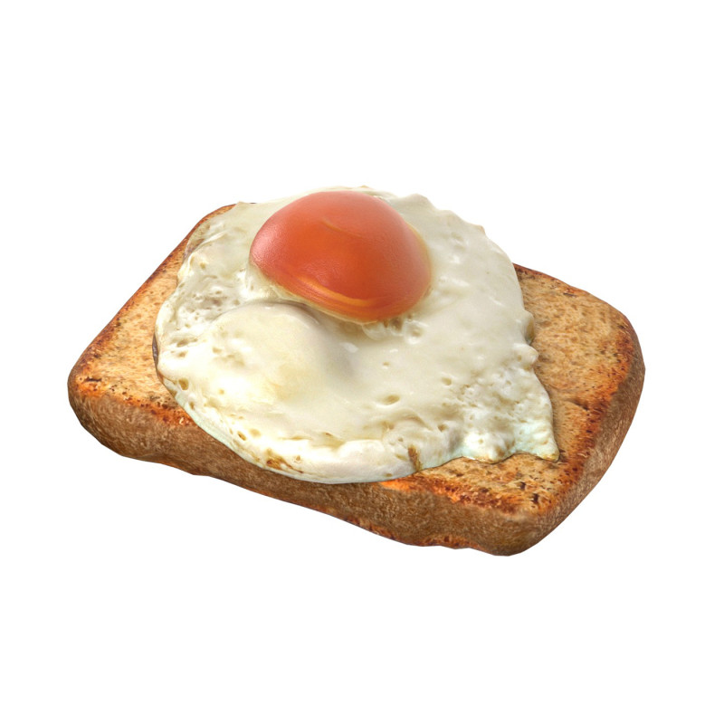 Fried egg with bread 3D Model .c4d .max .obj .3ds .fbx .stl .blend