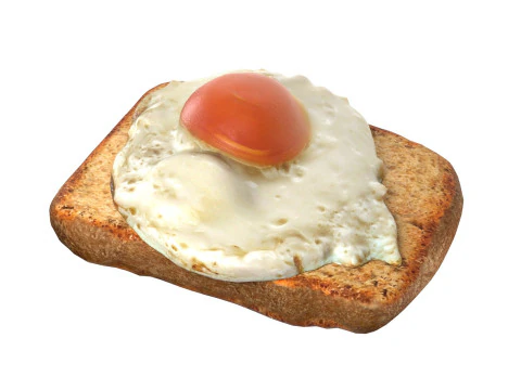 Oeuf au plat avec du pain Modèle 3D