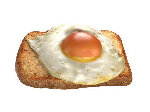 Fried egg with bread 3D Model