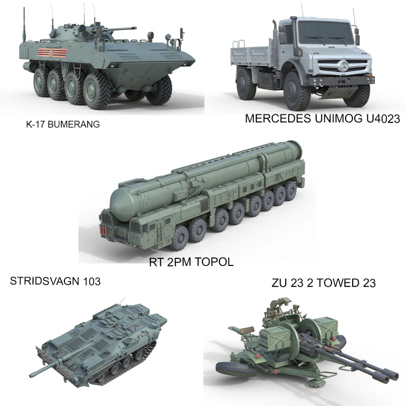 5 Military Vehicles Collection V32 3D Model .c4d .max .obj .3ds .fbx .stl .blend