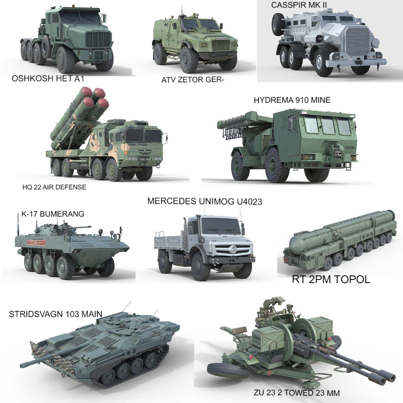 10 Military Vehicles Collection V15 3D Model .c4d .max .obj .3ds .fbx .stl .blend 