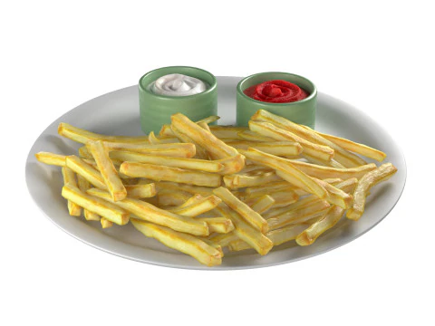 Тарелка с картофелем фри 3D Модель