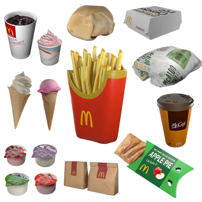 McDonalds Food Pack 3D Model .c4d .max .obj .3ds .fbx .stl .blend 