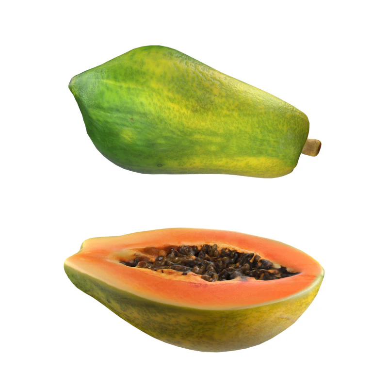 Papaya Fruit Half and full 3D Model .c4d .max .obj .3ds .fbx .stl .blend