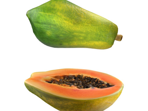 Papaya Fruit Half and full 3D Модель