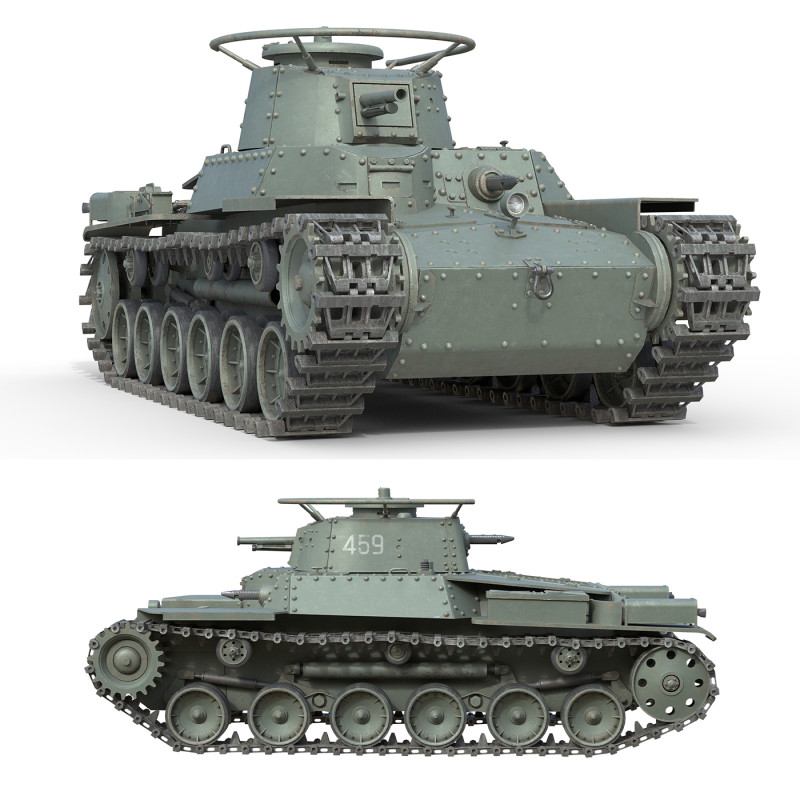 Type 97 Chi-Ha medium tank Modello 3D .c4d .max .obj .3ds .fbx .stl .blend