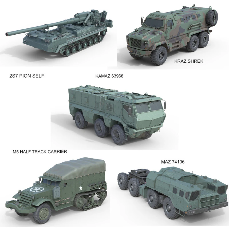 5 Military Vehicles Collection V31 3D Model .c4d .max .obj .3ds .fbx .stl .blend 